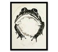 Artery8 Wall Art Print Grumpy Frog Black & White Ink Drawing Art Framed Poster | Size: A4 Artery8 Black A4