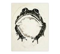 Artery8 Wall Art Print Grumpy Frog Black & White Ink Drawing Poster in Beige | Size: W12" x H16" Artery8 Beige W12" x H16"