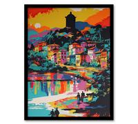 Artery8 Framed Wall Art Guanabara Bay Rio De Janeiro Brazilian Beach Seascape Vibrant Bold Bright - 12X16 Inch