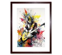 Artery8 Wall Art Print Guitarist Playing Electric Guitar Music Solo Vibrant Modern Splat Paint Watercolour Artwork Framed 9X7 Inch | Size: W7" x H9" Artery8 Brown W7" x H9"