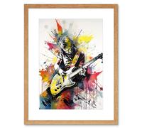 Artery8 Wall Art Print Guitarist Playing Electric Guitar Music Solo Vibrant Modern Splat Paint Watercolour Artwork Framed 9X7 Inch | Size: W7" x H9" Artery8 Beige W7" x H9"