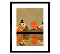 Artery8 Wall Art Print Gustav Klimt Style Autumn Lakeside Town Church Reflection Artwork Framed 9X7 Inch in Black | Size: W7" x H9" Artery8 Black W7" x H9"
