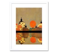 Artery8 Wall Art Print Gustav Klimt Style Autumn Lakeside Town Church Reflection Artwork Framed 9X7 Inch in White | Size: W7" x H9" Artery8 White W7" x H9"