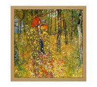 Artery8 Wall Art Print Gustav Klimt Wayside Shrine Crucifix Farm Garden Square Framed Picture 16X16 Inch in Light Oak | Size: W16" x H16" Artery8 Light Oak W16" x H16"