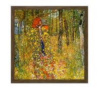 Artery8 Wall Art Print Gustav Klimt Wayside Shrine Crucifix Farm Garden Square Framed Picture 16X16 Inch in Brown | Size: W16" x H16" Artery8 Brown W16" x H16"