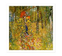 Artery8 Wall Art Print Gustav Klimt Wayside Shrine Crucifix Farm Garden Square Framed Picture 16X16 Inch in White | Size: W16" x H16" Artery8 White W16" x H16"