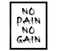 Artery8 Wall Art Print Gym Decor Inspiration No Pain No Gain Inspirational Exercise Art Framed in Black | Size: W12" x H16" Artery8 Black W12" x H16"