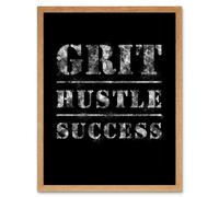 Artery8 Wall Art Print Gym Inspiration Grit Hustle Respect Exercise Workout Motivational Decor Art Framed in Light Oak | Size: W12" x H16" Artery8 Light Oak W12" x H16"