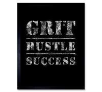 Artery8 Wall Art Print Gym Inspiration Grit Hustle Respect Exercise Workout Motivational Decor Art Framed in Black | Size: W12" x H16" Artery8 Black W12" x H16"