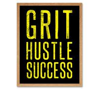 Artery8 Wall Art Print Gym Motivation Grit Hustle Respect Exercise Workout Decor Art Framed in Light Oak | Size: W12" x H16" Artery8 Light Oak W12" x H16"