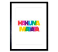 Wall Art Print Hakuna Matata Colourful Typography Framed Artery8 Black W7 inch x H9 inch