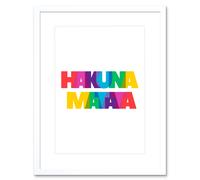 Wall Art Print Hakuna Matata Colourful Typography Framed Artery8 White W7 inch x H9 inch