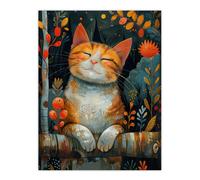 Artery8 Wall Art Print Happy Ginger Tabby in Nature Cat Lover Painting Poster in Orange | Size: W12" x H16" Artery8 Orange W12" x H16"
