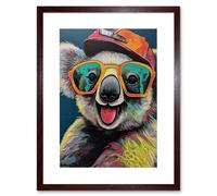 Artery8 Wall Art Print Happy Koala Bear Sunglasses & Hat Modern Pop Artwork Framed 9X7 Inch in Brown | Size: W7" x H9" Artery8 Brown W7" x H9"