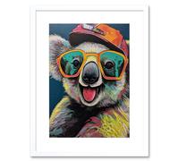 Artery8 Wall Art Print Happy Koala Bear Sunglasses & Hat Modern Pop Artwork Framed 9X7 Inch in White | Size: W7" x H9" Artery8 White W7" x H9"