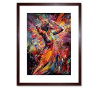 Artery8 Wall Art Print Happy Woman Dancing to Music Modern Vibrant Colour Artwork Framed 9X7 Inch in Brown | Size: W7" x H9" Artery8 Brown W7" x H9"
