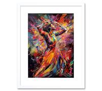 Artery8 Wall Art Print Happy Woman Dancing to Music Modern Vibrant Colour Artwork Framed 9X7 Inch in White | Size: W7" x H9" Artery8 White W7" x H9"