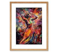 Artery8 Wall Art Print Happy Woman Dancing to Music Modern Vibrant Colour Artwork Framed 9X7 Inch in Beige | Size: W7" x H9" Artery8 Beige W7" x H9"