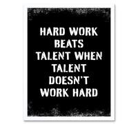 Artery8 Wall Art Print Hard Work Beats Talent When Talent Doesn't Work Hard Inspirational Gym Art Framed in White | Size: W12" x H16" Artery8 White W12" x H16"
