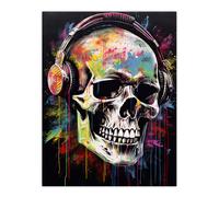 Artery8 Hardcore Punk Music Artwork Vibrant Drip Paint Skull With Headphones Extra Large XL Wall Art Poster Print