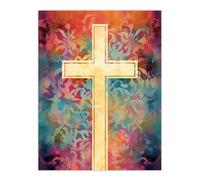 Artery8 Wall Art Print Heavenly Tapestry Blue Orange Purple Flower Patterns & Divine Cross Poster | Size: W12" x H16" Artery8 Multicolor W12" x H16"
