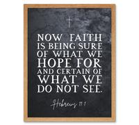 Artery8 Wall Art Print Hebrews 11:1 Faith is Being Sure of What We Hope For Christian Bible Verse Quote Scripture Typography Art Framed Artery8 Light Oak W12" x H16"