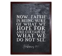 Artery8 Wall Art Print Hebrews 11:1 Faith is Being Sure of What We Hope For Christian Bible Verse Quote Scripture Typography Art Framed Artery8 Brown W12" x H16"