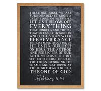 Artery8 Wall Art Print Hebrews 12:1-2 Let Us Fix Our Eyes on Jesus Christian Bible Verse Quote Scripture Typography Art Framed | Size: W12" x H16" Artery8 Light Oak W12" x H16"