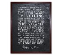 Artery8 Wall Art Print Hebrews 12:1-2 Let Us Fix Our Eyes on Jesus Christian Bible Verse Quote Scripture Typography Art Framed | Size: W12" x H16" Artery8 Brown W12" x H16"