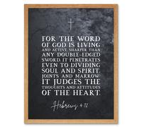 Artery8 Wall Art Print Hebrews 4:12 The Word of God is Living & Active Christian Bible Verse Quote Scripture Typography Art Framed Artery8 Light Oak W12" x H16"