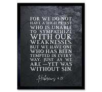 Artery8 Wall Art Print Hebrews 4:15 One Who Has Been Tempted Yet Was Without Sin Christian Bible Verse Quote Scripture Typography Art Framed Artery8 Black W12" x H16"