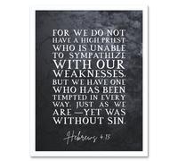 Artery8 Wall Art Print Hebrews 4:15 One Who Has Been Tempted Yet Was Without Sin Christian Bible Verse Quote Scripture Typography Art Framed Artery8 White W12" x H16"