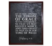 Artery8 Wall Art Print Hebrews 4:16 Approach The Throne Help us in Our Time of Need Christian Bible Verse Quote Scripture Typography Art Framed Artery8 Brown W12" x H16"