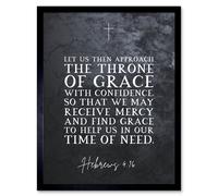 Artery8 Wall Art Print Hebrews 4:16 Approach The Throne Help us in Our Time of Need Christian Bible Verse Quote Scripture Typography Art Framed Artery8 Black W12" x H16"