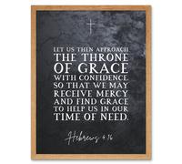 Artery8 Wall Art Print Hebrews 4:16 Approach The Throne Help us in Our Time of Need Christian Bible Verse Quote Scripture Typography Art Framed Artery8 Light Oak W12" x H16"