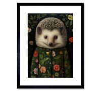 Artery8 Wall Art Print Hedgehog In Hedgerow Floral Jacket Cute Kids Bedroom Artwork Framed 9X7 Inch