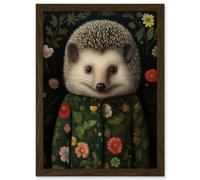 Wall Art Print Hedgehog in Hedgerow Floral Jacket Cute Kids Bedroom Artwork Framed A4 Artery8 Brown A4