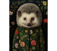 Artery8 Hedgehog in Hedgerow Floral Jacket Cute Kids Bedroom Artwork Large Wall Art Poster Print Thick Paper 18X24 Inch