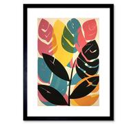 Artery8 Wall Art Print Henri Matisse Style Leaves Linocut Pink Yellow Blue Botanical Bright Boho Leaf Artwork Framed 9X7 Inch