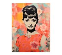 Artery8 Wall Art Print Hepburn Smiling Floral Artwork Orange Pink Blue Poster | Size: W24" x H32" Artery8 Multicolor W24" x H32"