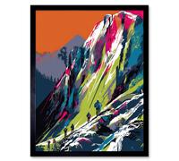 Artery8 Wall Art Print Hikers on Helvellyn Mountain Ridge Landscape Art Framed in Black | Size: W12" x H16" Artery8 Black W12" x H16"