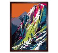 Artery8 Wall Art Print Hikers on Helvellyn Mountain Ridge Landscape Art Framed in Brown | Size: W12" x H16" Artery8 Brown W12" x H16"
