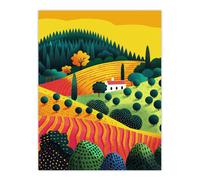 Artery8 Wall Art Print Hill Farm Summer Sunset Orange Pink Green Design Poster | Size: W12" x H16" Artery8 Orange W12" x H16"