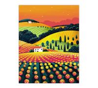 Artery8 Wall Art Print Hill Farm Sunset Orange Pink Green Pop Art Design Poster | Size: W12" x H16" Artery8 Orange W12" x H16"
