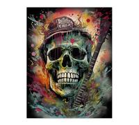 Artery8 Wall Art Print Hillbilly Music Artwork Rockabilly Country Metal Skull With Electric Guitar Vibrant Painting Poster | Size: W18" x H24" Artery8 Multicolor W18" x H24"