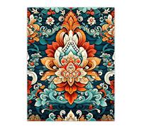 Artery8 Wall Art Print Hindu Floral Pattern Close Up Detail Ornate Design in Amber & Blue Poster | Size: W12" x H16" Artery8 Multicolor W12" x H16"