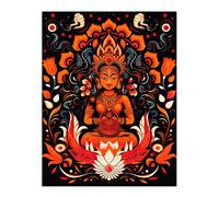 Wall Art Print Hindu Goddess Parvati Floral Concept Art Design Orange White Blue Decorative Pattern on Black Poster Artery8 Orange W24 inch x H32 inch