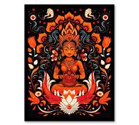 Wall Art Print Hindu Goddess Parvati Floral Concept Art Design Orange White Blue Decorative Pattern on Black Artwork Framed Artery8 Orange A4