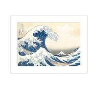 Artery8 Wall Art Print Hokusai Great Wave Off-Kanagawa With Mount in Blue | Size: W12" x H16" Artery8 Blue W12" x H16"