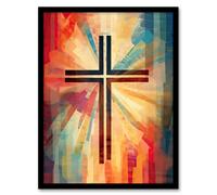 Artery8 Wall Art Print Holy Spirit Whispers Vibrant Cross Abstract Colourful Painting Artwork Framed | Size: A4 Artery8 Multicolor A4